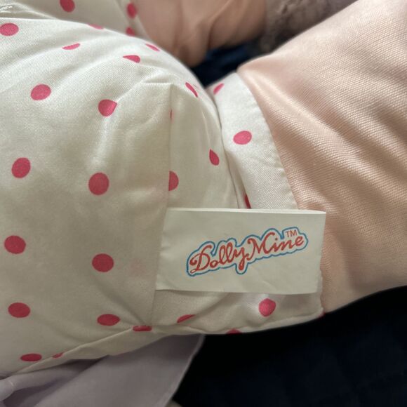 Vintage DOLLY MINE Plush Doll Purple Dress Eyes Hair Cherries Pink Dots 22" - Picture 3 of 10